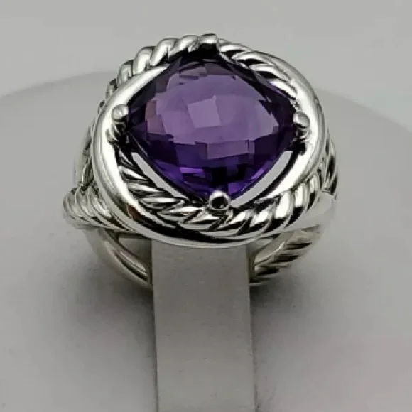 David Yurman Silver Ring with Purple Stone - Picture 7 of 7
